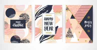 Conjunto de tarjetas creativas artísticas de feliz Navidad y año nuevo. vector