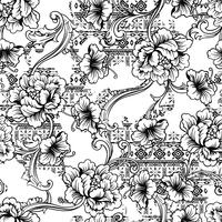 Eclectic fabric seamless pattern. Ethnic background with baroque ornament. vector