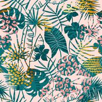 Trendy seamless exotic pattern tropical plants, animal prints and hand drawn textures. vector