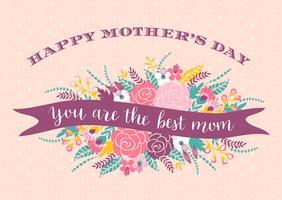 Happy Mothers Day lettering greeting card with Flowers. vector