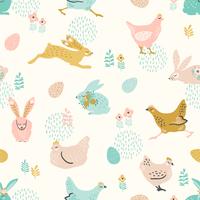 Vector seamless pattern with bunnies and chicken for Easter and other users.