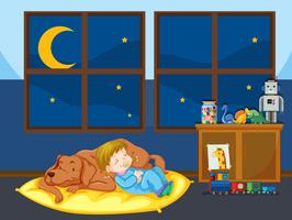 Girl and pet dog sleeping vector