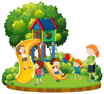 Children at playground with rainbow 4639171 Vector Art at Vecteezy