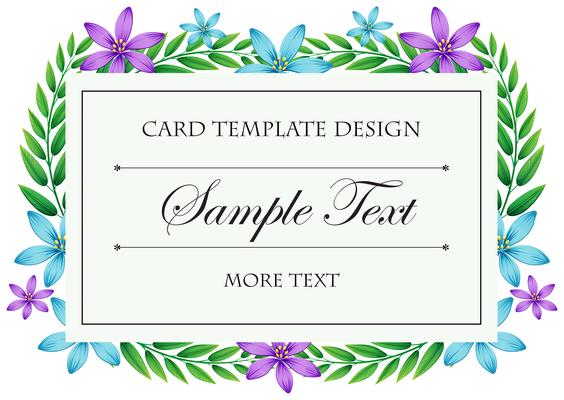 Card template with blue and purple flowers frame