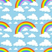 Seamless background with clouds and rainbows vector