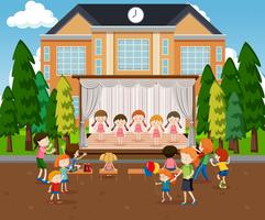 Ballerinas performance on stage scene vector