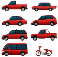 Diferentes tipos de transportes en color rojo. vector