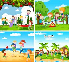 Set of scene of children playing vector