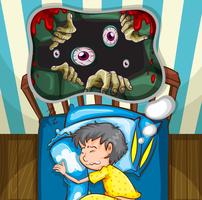 Boy in bed having nightmare vector