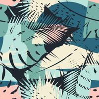 Seamless exotic pattern with tropical plants and artistic background vector