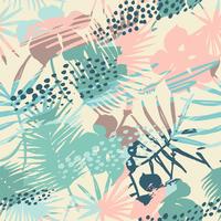 Seamless exotic pattern with tropical plants and artistic background. vector