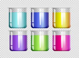 Six beakers filled with colorful liquid vector