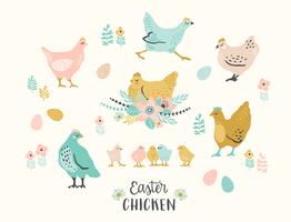 Happy Easter. Vector set of easter chicken for card, poster, flyer and other users.