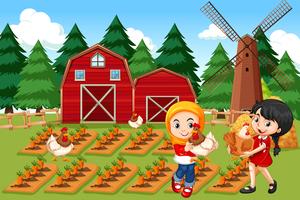 Farmers in farm scene vector