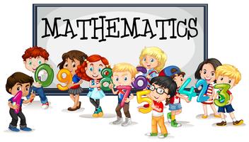 Kids with numbers and mathematics sign