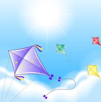 Four colorful kites in the sky vector