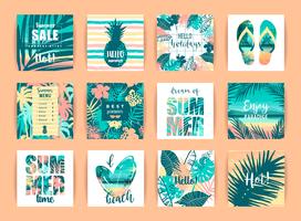 Conjunto de diseños tropicales de verano. Plantillas de vectores