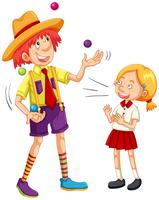 Girl and clown juggling balls vector