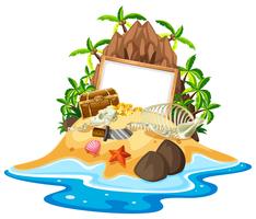 Island with treasure chest and blank whiteboard vector