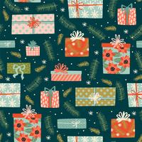 Christmas and Happy New Year seamless pattern with gift boxes. vector