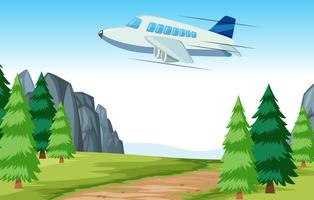 Airplane flying over woods vector