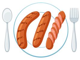 Plate with three sausages vector