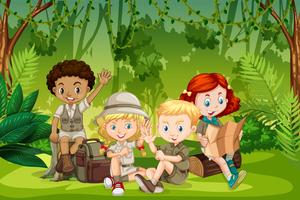 Camping niños en la naturaleza vector