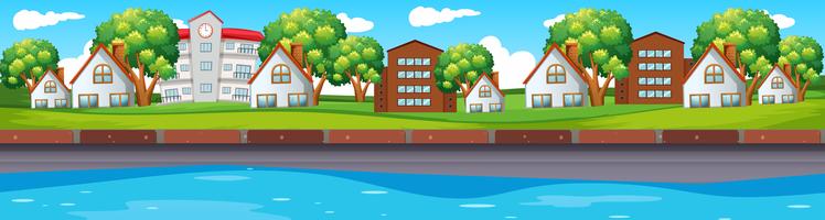 Seamless scene with houses along river vector