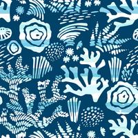 Vector sea seamless pattern with hand drawn textures