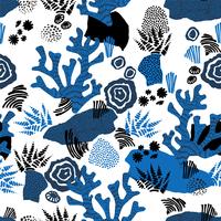 Vector sea seamless pattern with hand drawn textures