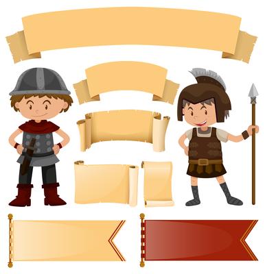 Banner template in medieval styles and soldiers