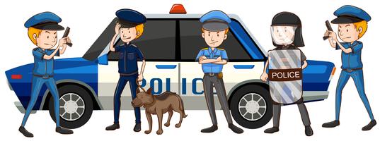 Policemen in different uniform by the car vector