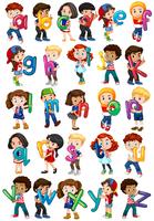 Children holding english alphabets vector