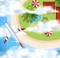 Airplane flying over the park vector