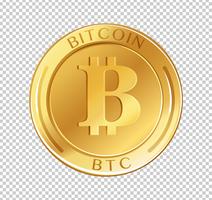 Moneda de Bitcoin en el fondo transparente vector