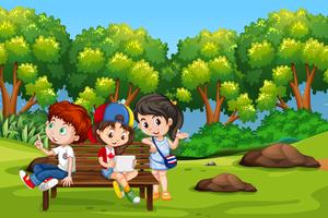 Children in park scene vector