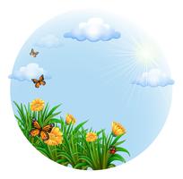 A round template with blooming flowers and butterflies vector