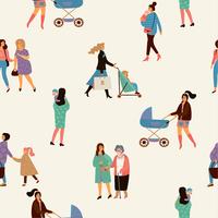 Happy Mothers Day. Vector seamless pattern with women and children.