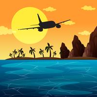 Background scene with airplane flying over ocean vector