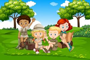 International camping kids in nature vector