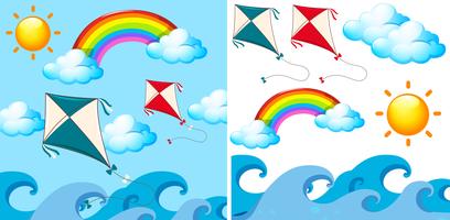 Background scene with kites in the sky vector