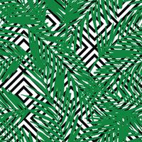 Seamless exotic pattern with palm leaves on geometric background. vector