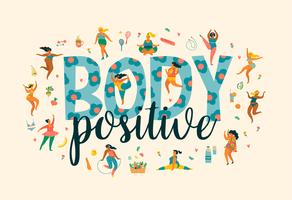 Body positive. Happy plus size girls and active healthy lifestyle. vector