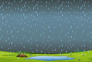 falling rain over simple landscape vector