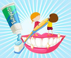 Boy and girl brushing teeth vector