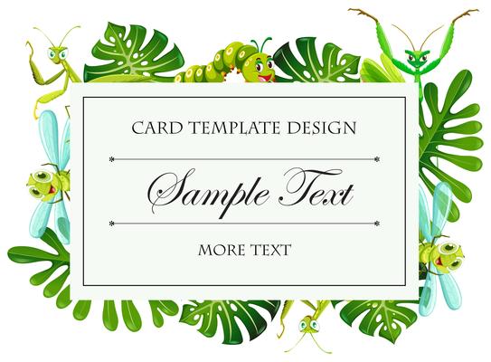 Card template with insects and leaves frame