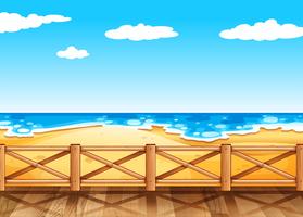 Escena de playa con puente de madera vector