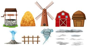 Set of farm elements and weathers vector