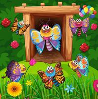 Colorful butterflies flying in garden vector