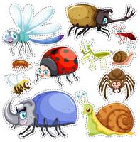 Conjunto de pegatinas de muchos insectos. vector